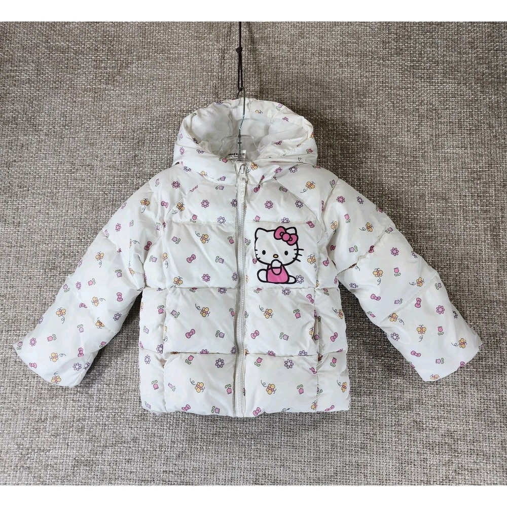 Hello Kitty Girls Puffer Jacket Coat Toddler 3T Hooded Insulated Full Zip EUC